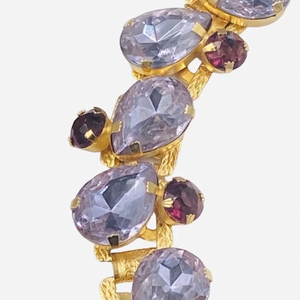 Massive Vintage Lavender and Purple Rhinestone Book Chain Bracelet